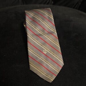 Dior Elegant Gray Tie with Red and Gold Accents